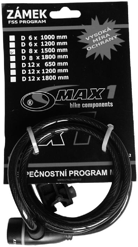 zámek MX1 lanko 1500x8mm spirála 4 klíče